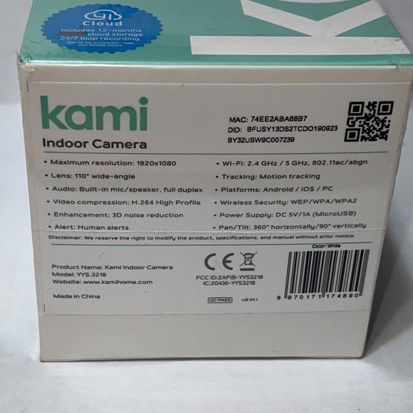 KAMI YYS.3218 Indoor Motion Activated 1080P WIFI Security Camera NEW SEALED. - Picture 8 of 8
